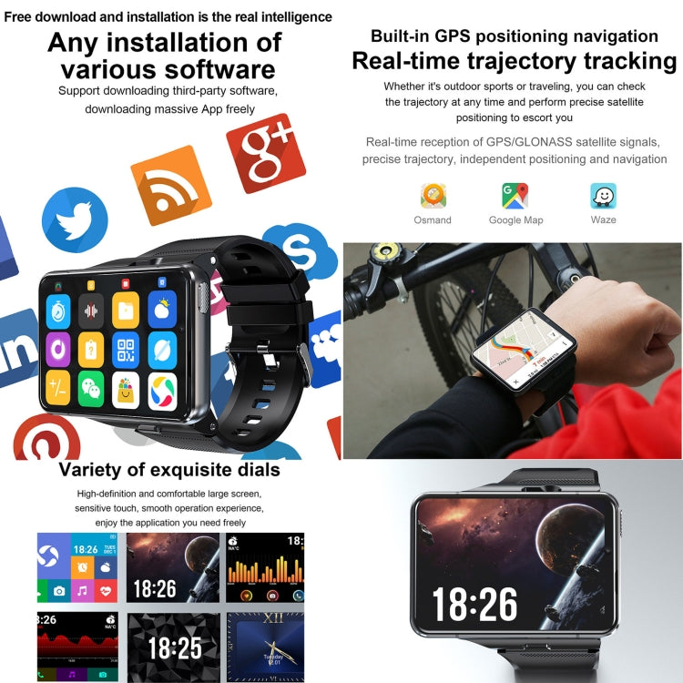 UNIWA DM200, 4GB+64GB, 2.88 inch Android 9.0 Smart Watch Phone, MT6761 Quad Core, Network: 4G(Black) - Android Watch by UNIWA | Online Shopping South Africa | PMC Jewellery | Buy Now Pay Later Mobicred