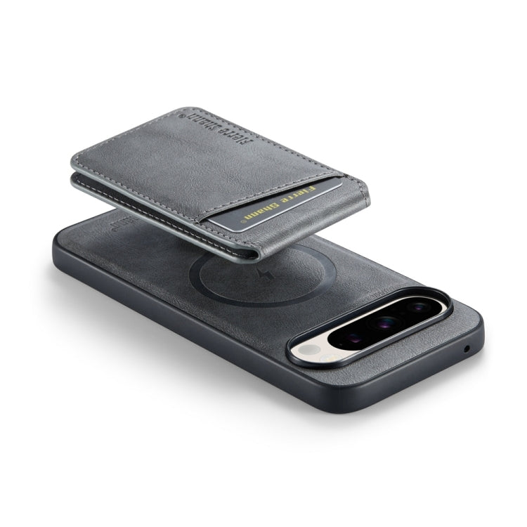 For Google Pixel 9 Fierre Shann Oil Wax Cow Leather Magnetic Card Holder Phone Case(Grey) - Google Cases by FIERRE SHANN | Online Shopping South Africa | PMC Jewellery | Buy Now Pay Later Mobicred