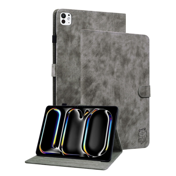 For iPad Pro 11 2024 Embossed Tiger Pattern Leather Tablet Case(Grey) - iPad Pro 11 2024 Cases by PMC Jewellery | Online Shopping South Africa | PMC Jewellery | Buy Now Pay Later Mobicred