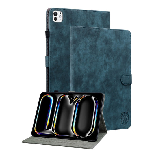 For iPad Pro 11 2024 Embossed Tiger Pattern Leather Tablet Case(Dark Blue) - iPad Pro 11 2024 Cases by PMC Jewellery | Online Shopping South Africa | PMC Jewellery | Buy Now Pay Later Mobicred