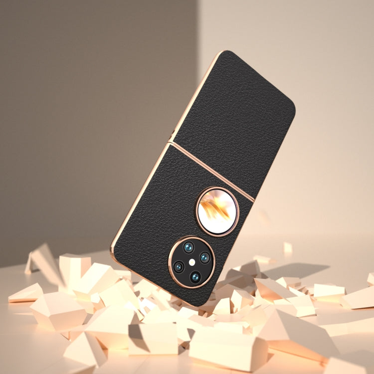 For Huawei Pocket 2 Nano Plating Genuine Leather Wave Series Phone Case(Black) - Huawei Cases by PMC TechLife | Online Shopping South Africa | PMC TechLife | Buy Now Pay Later Mobicred