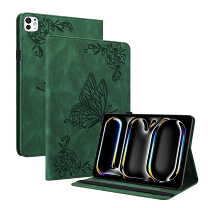 For iPad Pro 11 2024 Butterfly Flower Embossed Leather Tablet Case(Green) - iPad Pro 11 2024 Cases by PMC Jewellery | Online Shopping South Africa | PMC Jewellery | Buy Now Pay Later Mobicred