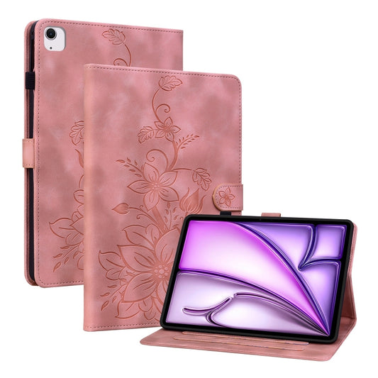 For iPad Air 13 2024 Lily Embossed Leather Smart Tablet Case(Pink) - iPad Air 13 2024 Cases by PMC Jewellery | Online Shopping South Africa | PMC Jewellery | Buy Now Pay Later Mobicred