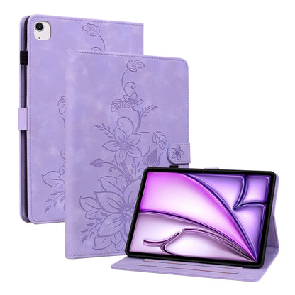 For iPad Air 11 2024 Lily Embossed Leather Smart Tablet Case(Purple) - iPad Air 11 2024 Cases by PMC Jewellery | Online Shopping South Africa | PMC Jewellery | Buy Now Pay Later Mobicred