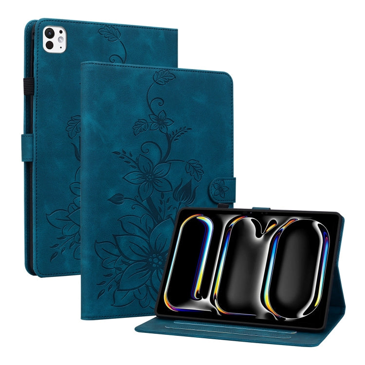For iPad Pro 11 2024 Lily Embossed Leather Smart Tablet Case(Dark Blue) - iPad Pro 11 2024 Cases by PMC TechLife | Online Shopping South Africa | PMC TechLife | Buy Now Pay Later Mobicred