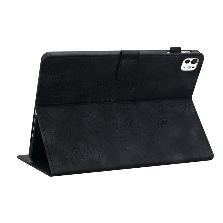 For iPad Pro 11 2024 Lily Embossed Leather Smart Tablet Case(Black) - iPad Pro 11 2024 Cases by PMC Jewellery | Online Shopping South Africa | PMC Jewellery | Buy Now Pay Later Mobicred