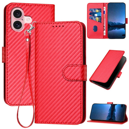 For iPhone 16 YX0070 Carbon Fiber Buckle Leather Phone Case with Lanyard(Red) - iPhone 16 Cases by PMC Jewellery | Online Shopping South Africa | PMC Jewellery | Buy Now Pay Later Mobicred