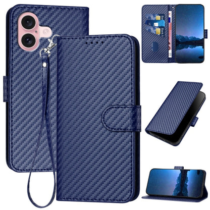 For iPhone 16 YX0070 Carbon Fiber Buckle Leather Phone Case with Lanyard(Royal Blue) - iPhone 16 Cases by PMC Jewellery | Online Shopping South Africa | PMC Jewellery | Buy Now Pay Later Mobicred