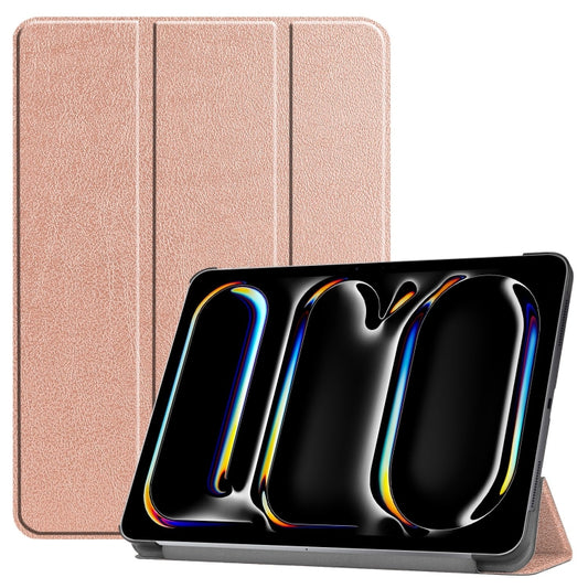 For iPad Pro 13 2024 Custer Pure Color 3-Fold Holder Smart Leather Tablet Case(Rose Gold) - iPad Pro 13 2024 Cases by PMC Jewellery | Online Shopping South Africa | PMC Jewellery | Buy Now Pay Later Mobicred