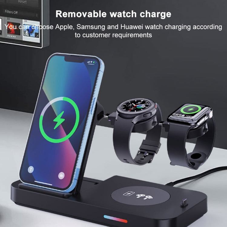 For Apple Series 3 in 1 15W Earphones/Phones/Watch Fold Wireless Charger Stand(Black) - Multifunction Charger by PMC Jewellery | Online Shopping South Africa | PMC Jewellery | Buy Now Pay Later Mobicred