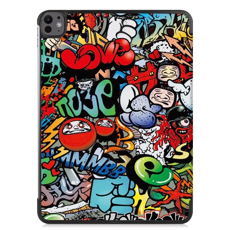 For iPad Pro 13 2024 Custer Painted 3-Fold Holder Smart Leather Tablet Case(Graffiti) - iPad Pro 13 2024 Cases by PMC Jewellery | Online Shopping South Africa | PMC Jewellery | Buy Now Pay Later Mobicred