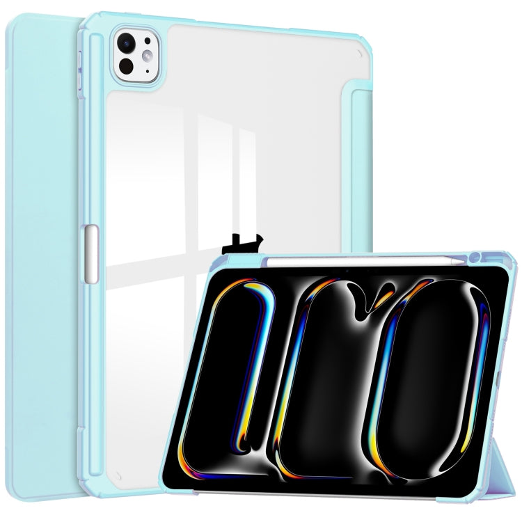 For iPad Pro 11 2024 Pure Color 3-fold Clear TPU Smart Leather Tablet Case(Sky Blue) - iPad Pro 11 2024 Cases by PMC TechLife | Online Shopping South Africa | PMC TechLife | Buy Now Pay Later Mobicred