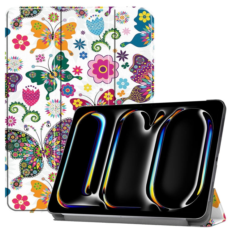For iPad Pro 11 2024 Custer Painted 3-Fold Holder Smart Leather Tablet Case(Color Butterfly) - iPad Pro 11 2024 Cases by PMC Jewellery | Online Shopping South Africa | PMC Jewellery | Buy Now Pay Later Mobicred