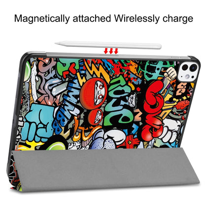 For iPad Pro 11 2024 Custer Painted 3-Fold Holder Smart Leather Tablet Case(Graffiti) - iPad Pro 11 2024 Cases by PMC Jewellery | Online Shopping South Africa | PMC Jewellery | Buy Now Pay Later Mobicred