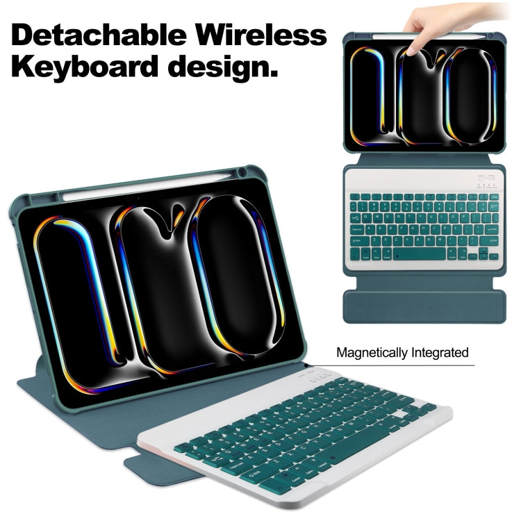 For iPad Pro 13 2024 Transparent Rotation Smart Leather Tablet Case with Keyboard(Dark Green) - iPad Pro 13 2024 Cases by PMC TechLife | Online Shopping South Africa | PMC TechLife | Buy Now Pay Later Mobicred
