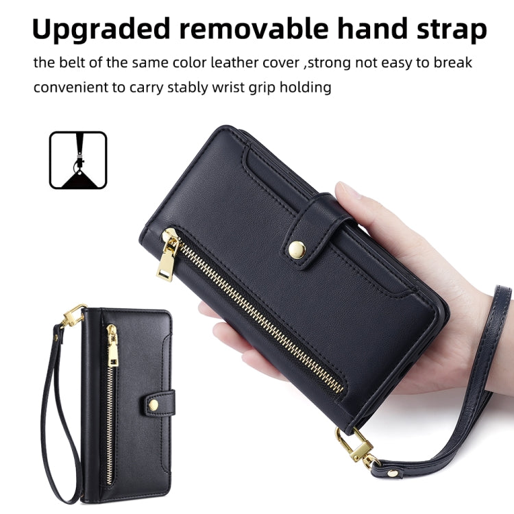 For Google Pixel 8a Sheep Texture Cross-body Zipper Wallet Leather Phone Case(Black) - Google Cases by PMC TechLife | Online Shopping South Africa | PMC TechLife | Buy Now Pay Later Mobicred