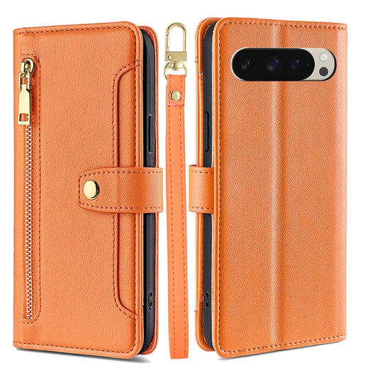 For Google Pixel 9 Sheep Texture Cross-body Zipper Wallet Leather Phone Case(Orange) - Google Cases by PMC Jewellery | Online Shopping South Africa | PMC Jewellery | Buy Now Pay Later Mobicred