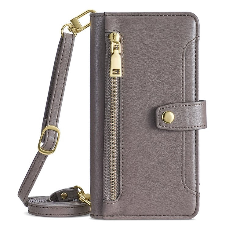For Google Pixel 9 Sheep Texture Cross-body Zipper Wallet Leather Phone Case(Grey) - Google Cases by PMC TechLife | Online Shopping South Africa | PMC TechLife | Buy Now Pay Later Mobicred