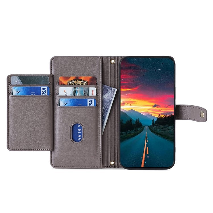 For Google Pixel 9 Sheep Texture Cross-body Zipper Wallet Leather Phone Case(Grey) - Google Cases by PMC TechLife | Online Shopping South Africa | PMC TechLife | Buy Now Pay Later Mobicred