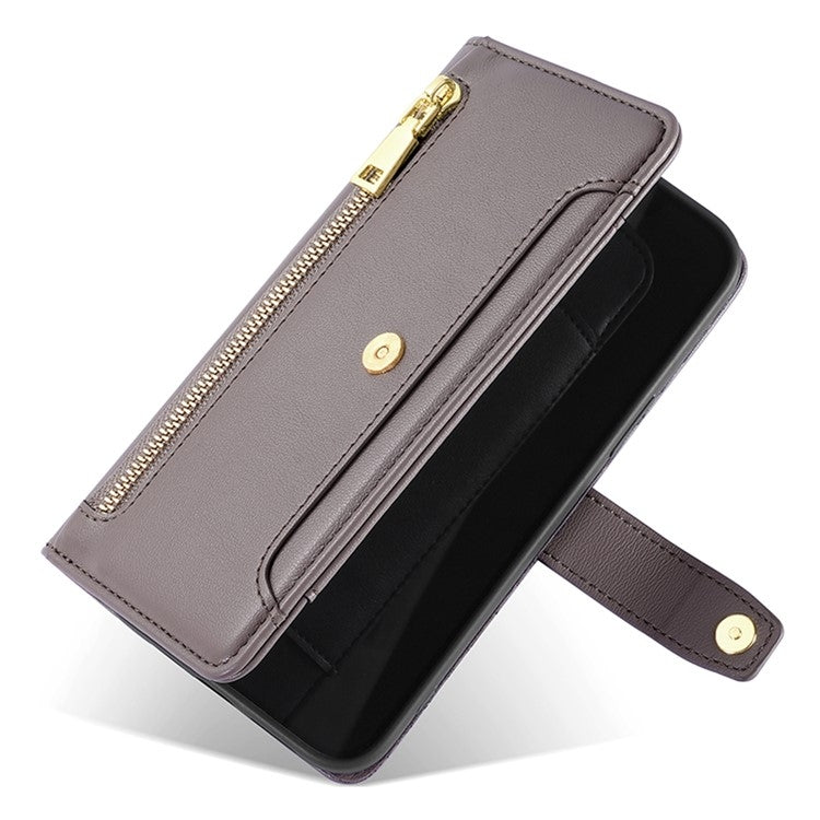 For Google Pixel 9 Sheep Texture Cross-body Zipper Wallet Leather Phone Case(Grey) - Google Cases by PMC TechLife | Online Shopping South Africa | PMC TechLife | Buy Now Pay Later Mobicred