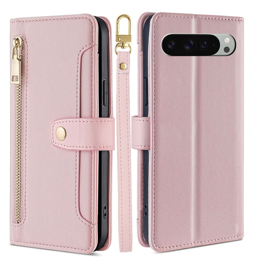 For Google Pixel 9 Pro XL Sheep Texture Cross-body Zipper Wallet Leather Phone Case(Pink) - Google Cases by PMC Jewellery | Online Shopping South Africa | PMC Jewellery | Buy Now Pay Later Mobicred