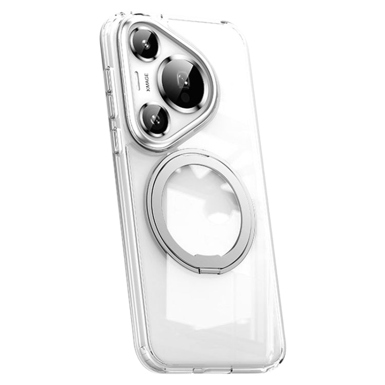 For Huawei Pura 70 Pro Frosted 360 Rotating Holder Magnetic Full Coverage Shockproof Phone Case(Transparent) - Huawei Cases by PMC Jewellery | Online Shopping South Africa | PMC Jewellery | Buy Now Pay Later Mobicred