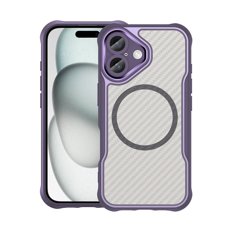 For iPhone 16 Carbon Fiber Texture MagSafe Translucent Phone Case(Purple) - iPhone 16 Cases by PMC Jewellery | Online Shopping South Africa | PMC Jewellery | Buy Now Pay Later Mobicred