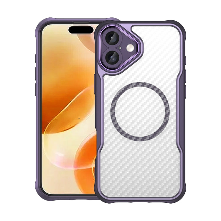 For iPhone 16 Plus Carbon Fiber Texture MagSafe Translucent Phone Case(Purple) - iPhone 16 Plus Cases by PMC Jewellery | Online Shopping South Africa | PMC Jewellery | Buy Now Pay Later Mobicred