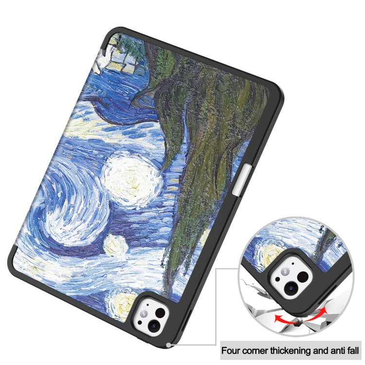 For iPad Pro 11 2024 Custer Painted 3-Fold Holder Smart Leather Tablet Case with Pen Tray(Starry Sky) - iPad Pro 11 2024 Cases by PMC TechLife | Online Shopping South Africa | PMC TechLife | Buy Now Pay Later Mobicred