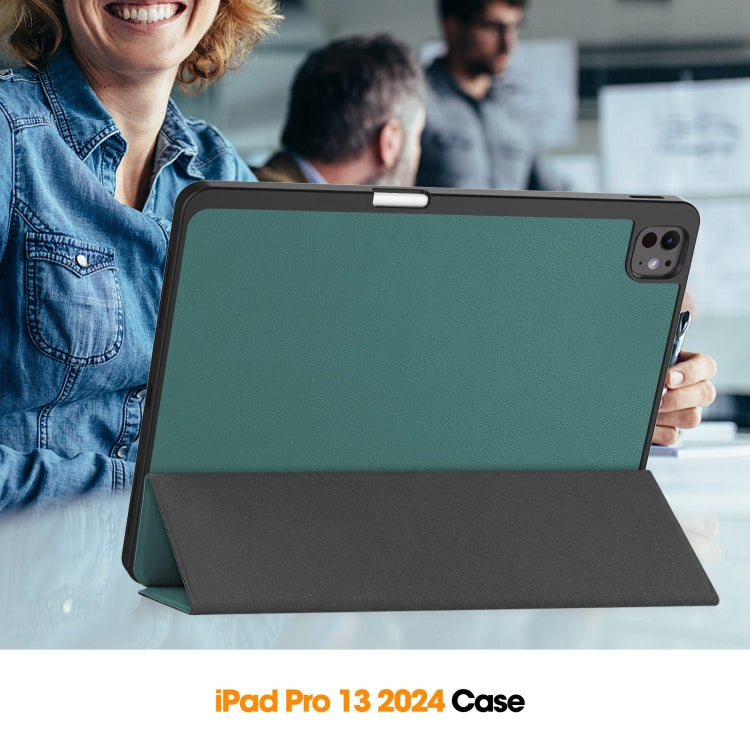 For iPad Pro 13 2024 Custer TPU Pure Color 3-Fold Holder Smart Leather Tablet Case with Pen Tray(Dark Green) - iPad Pro 13 2024 Cases by PMC Jewellery | Online Shopping South Africa | PMC Jewellery | Buy Now Pay Later Mobicred