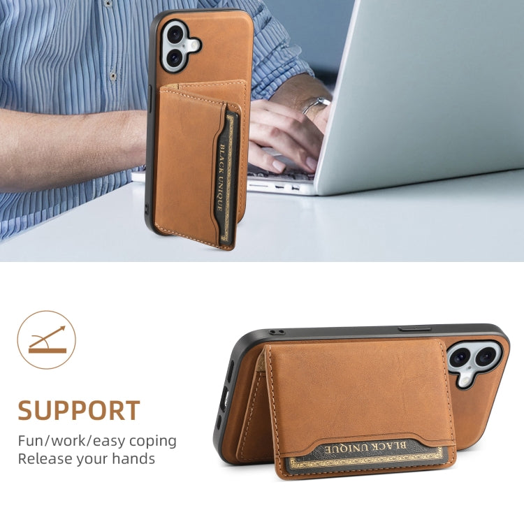 For iPhone 16 Denior D13 Retro Texture Leather MagSafe Card Bag Phone Case(Brown) - iPhone 16 Cases by Denior | Online Shopping South Africa | PMC Jewellery | Buy Now Pay Later Mobicred