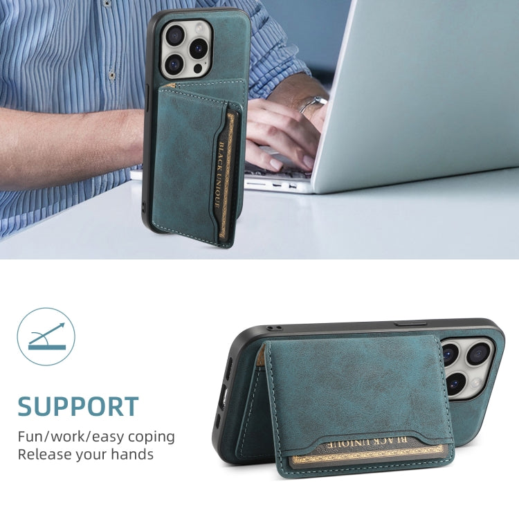 For iPhone 16 Pro Max Denior D13 Retro Texture Leather MagSafe Card Bag Phone Case(Blue) - iPhone 16 Pro Max Cases by Denior | Online Shopping South Africa | PMC Jewellery | Buy Now Pay Later Mobicred