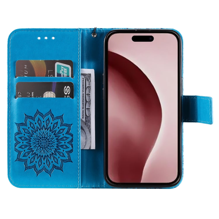 For iPhone 16 Pro Embossed Sunflower Pattern Flip Leather Phone Case(Blue) - iPhone 16 Pro Cases by PMC Jewellery | Online Shopping South Africa | PMC Jewellery | Buy Now Pay Later Mobicred