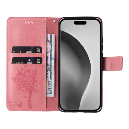 For iPhone 16 Pro Max Tree & Cat Embossed Pattern Flip Leather Phone Case(Pink) - iPhone 16 Pro Max Cases by PMC Jewellery | Online Shopping South Africa | PMC Jewellery | Buy Now Pay Later Mobicred