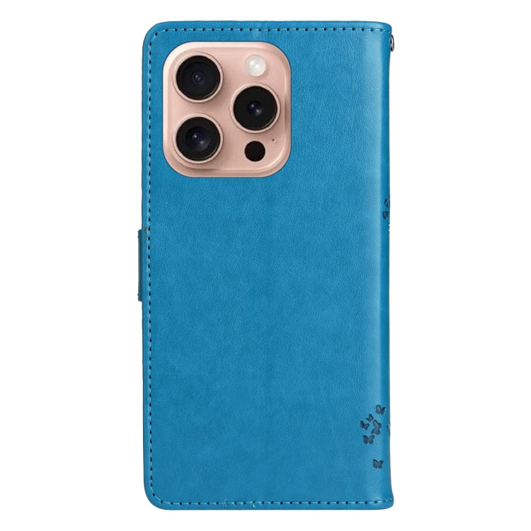 For iPhone 16 Pro Tree & Cat Embossed Pattern Flip Leather Phone Case(Blue) - iPhone 16 Pro Cases by PMC TechLife | Online Shopping South Africa | PMC TechLife | Buy Now Pay Later Mobicred
