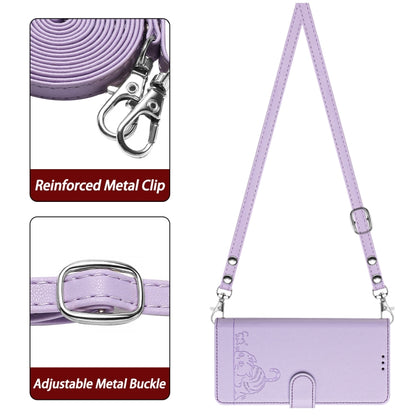 For OPPO Find X7 Ultra Cat Rat Embossed Pattern RFID Leather Phone Case with Lanyard(Purple) - Find X7 Ultra Cases by PMC Jewellery | Online Shopping South Africa | PMC Jewellery | Buy Now Pay Later Mobicred