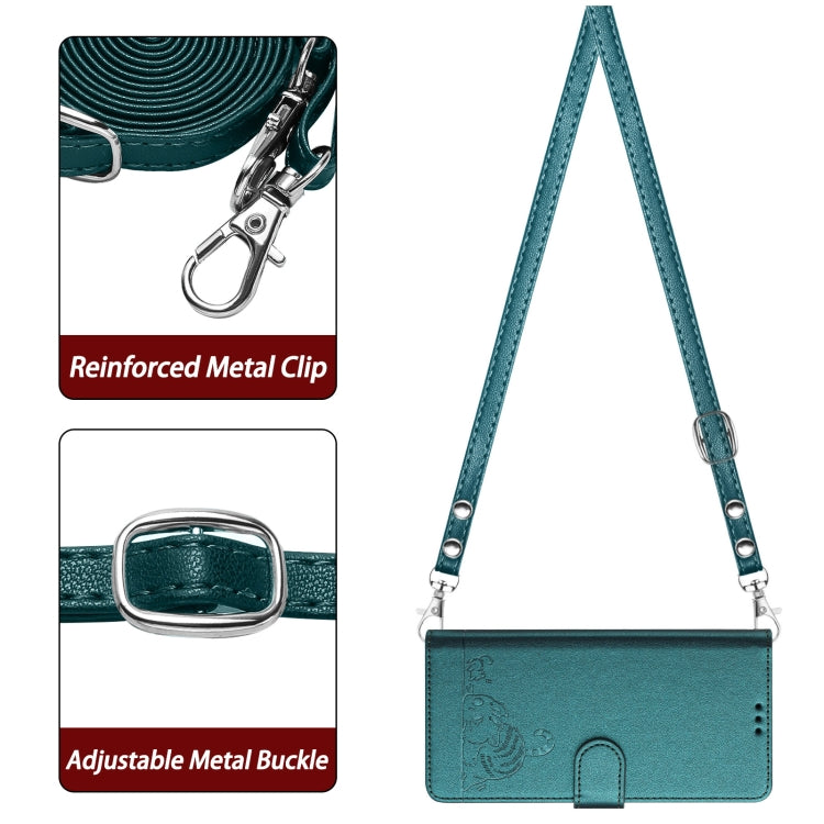 For Huawei Pura 70 Cat Rat Embossed Pattern RFID Leather Phone Case with Lanyard(Peacock Green) - Huawei Cases by PMC Jewellery | Online Shopping South Africa | PMC Jewellery | Buy Now Pay Later Mobicred