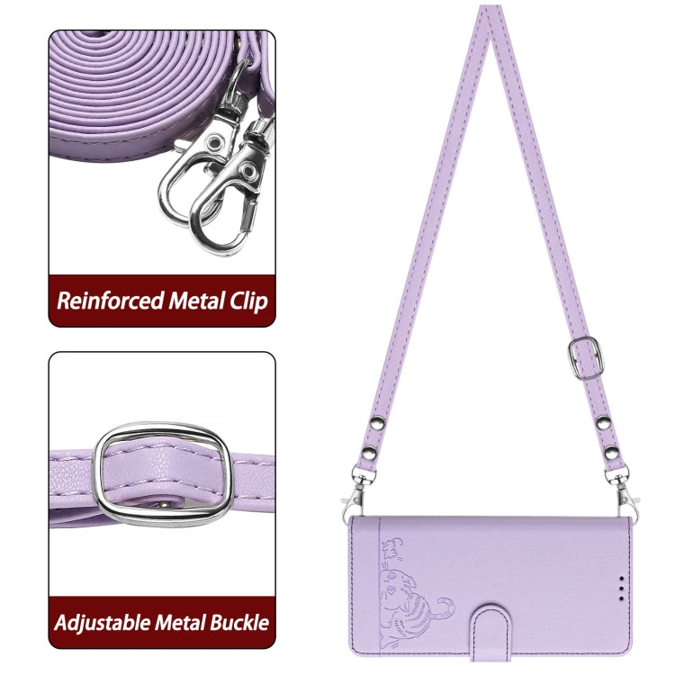For Huawei Pura 70 Cat Rat Embossed Pattern RFID Leather Phone Case with Lanyard(Purple) - Huawei Cases by PMC Jewellery | Online Shopping South Africa | PMC Jewellery | Buy Now Pay Later Mobicred