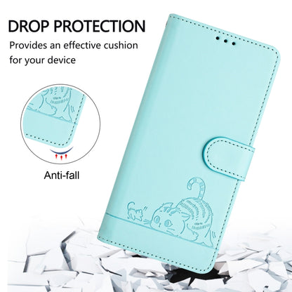 For Huawei Pura 70 Pro Cat Rat Embossed Pattern RFID Leather Phone Case with Lanyard(Mint Green) - Huawei Cases by PMC Jewellery | Online Shopping South Africa | PMC Jewellery | Buy Now Pay Later Mobicred