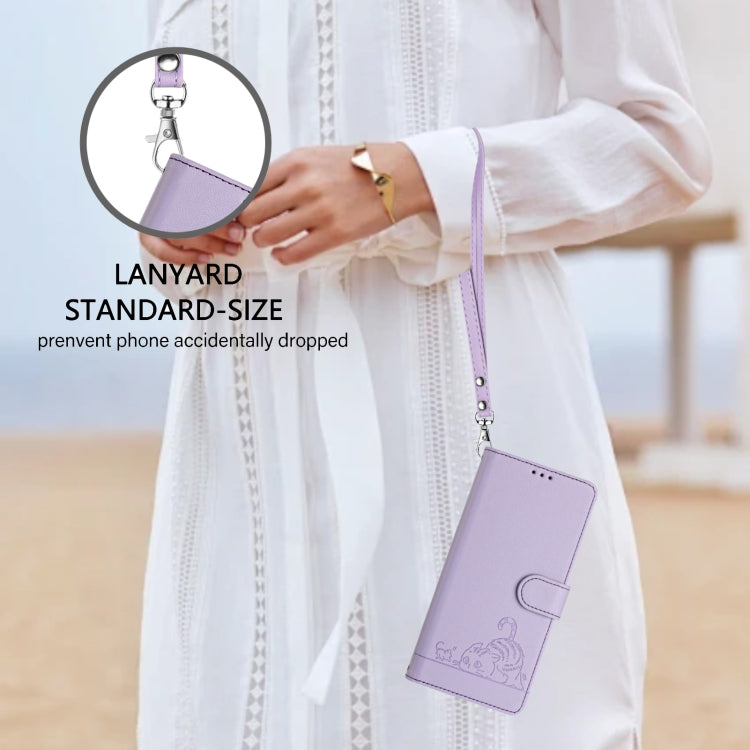 For Huawei Pura 70 Pro Cat Rat Embossed Pattern RFID Leather Phone Case with Lanyard(Purple) - Huawei Cases by PMC Jewellery | Online Shopping South Africa | PMC Jewellery | Buy Now Pay Later Mobicred