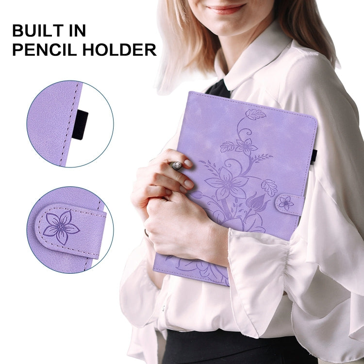 For Amazon Fire HD10 2019/2017 Lily Embossed Leather Smart Tablet Case(Purple) - Amazon by PMC TechLife | Online Shopping South Africa | PMC TechLife | Buy Now Pay Later Mobicred