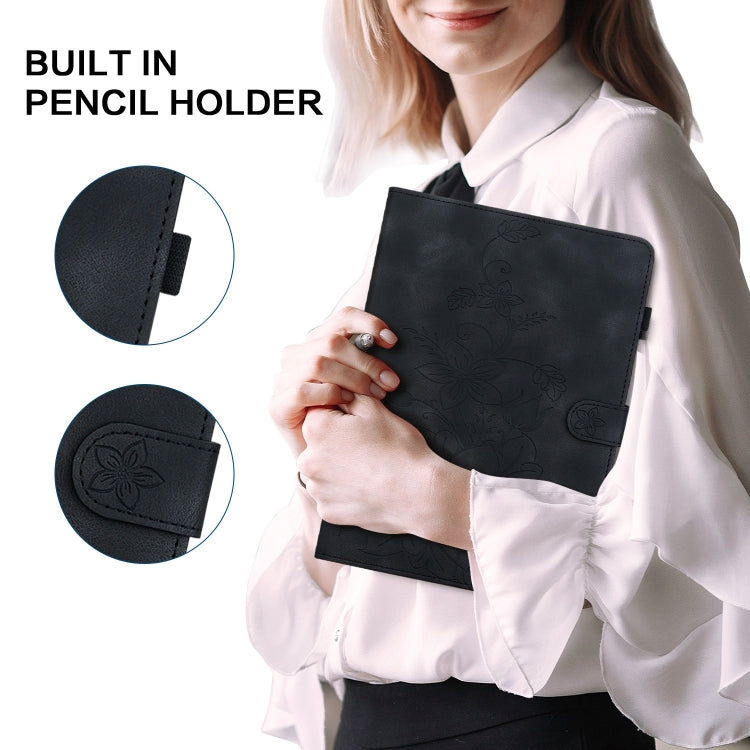 For Lenovo Tab M11/Xiaoxin Pad 11 2024 Lily Embossed Leather Tablet Case(Black) - Lenovo by PMC Jewellery | Online Shopping South Africa | PMC Jewellery | Buy Now Pay Later Mobicred