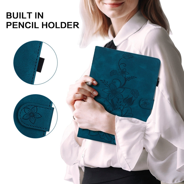 For Lenovo Tab M10 10.1 3rd Gen Lily Embossed Leather Tablet Case(Dark Blue) - Lenovo by PMC TechLife | Online Shopping South Africa | PMC TechLife | Buy Now Pay Later Mobicred