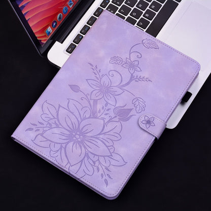 For Samsung Galaxy Tab S9 / S9 FE Lily Embossed Leather Tablet Case(Purple) - Galaxy Tab S9 Cases by PMC Jewellery | Online Shopping South Africa | PMC Jewellery | Buy Now Pay Later Mobicred