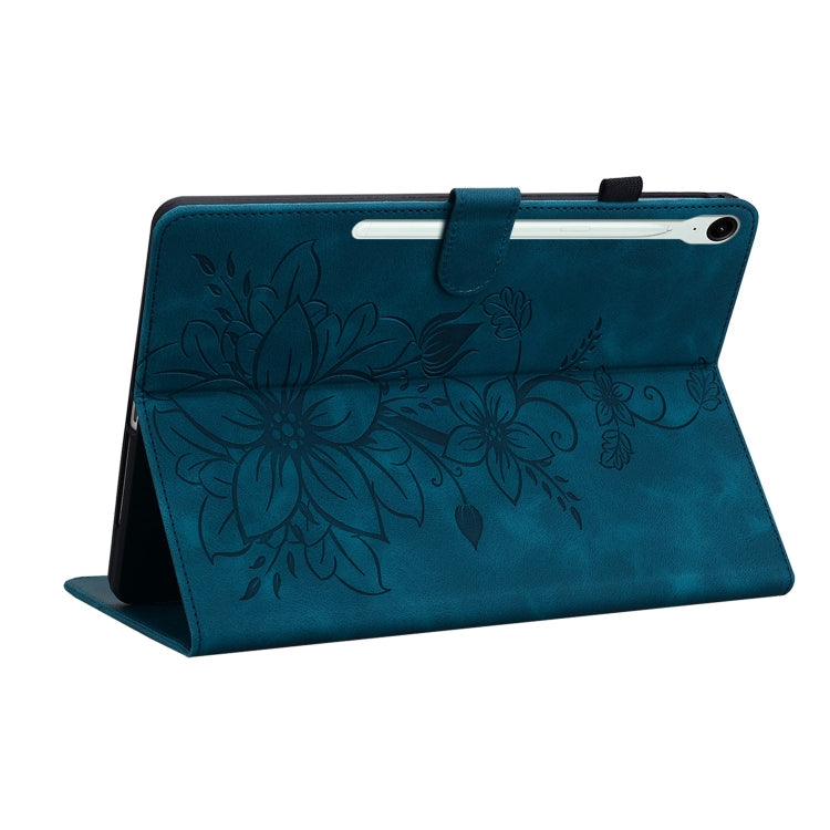 For Samsung Galaxy Tab S9 / S9 FE Lily Embossed Leather Tablet Case(Dark Blue) - free shipping - PMC Jewellery - Order now!