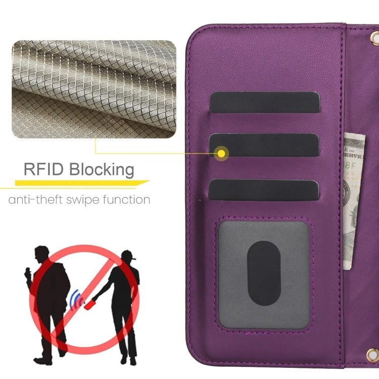 For iPhone 16 Pro Crossbody Multifunction Rhombic Leather Phone Case(Dark Purple) - More iPhone Cases by PMC Jewellery | Online Shopping South Africa | PMC Jewellery | Buy Now Pay Later Mobicred