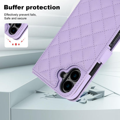 For iPhone 16 Crossbody Multifunction Rhombic Leather Phone Case(Purple) - iPhone 16 Cases by PMC Jewellery | Online Shopping South Africa | PMC Jewellery | Buy Now Pay Later Mobicred