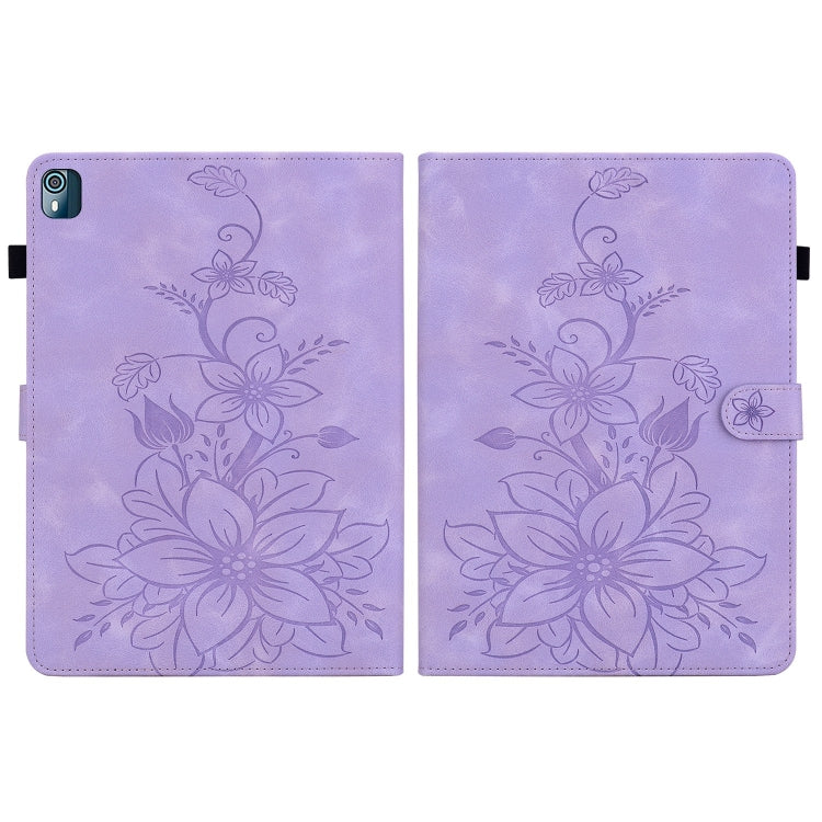 For Nokia T21 Lily Embossed Leather Tablet Case(Purple) - Nokia by PMC TechLife | Online Shopping South Africa | PMC TechLife | Buy Now Pay Later Mobicred