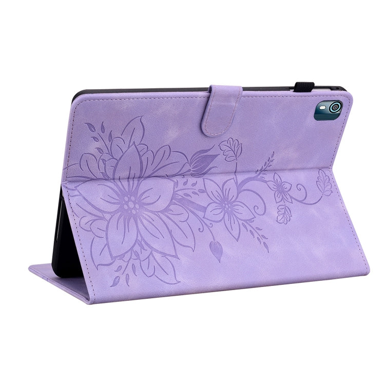 For Nokia T21 Lily Embossed Leather Tablet Case(Purple) - Nokia by PMC TechLife | Online Shopping South Africa | PMC TechLife | Buy Now Pay Later Mobicred