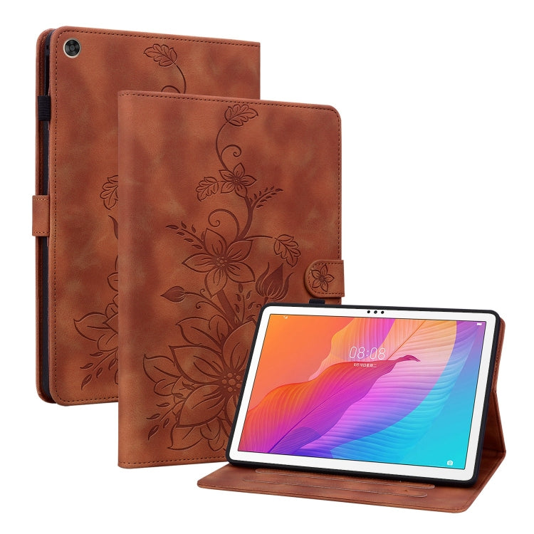 For Huawei MatePad T 10s / Enjoy Tablet 2 Lily Embossed Leather Tablet Case(Brown) - Huawei by PMC TechLife | Online Shopping South Africa | PMC TechLife | Buy Now Pay Later Mobicred